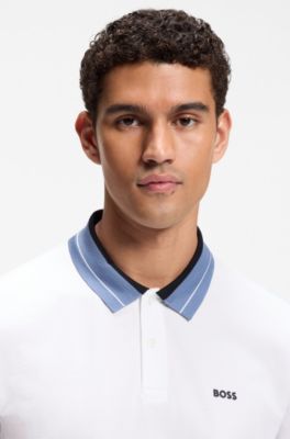 Stripe-trim polo shirt in stretch cotton, White