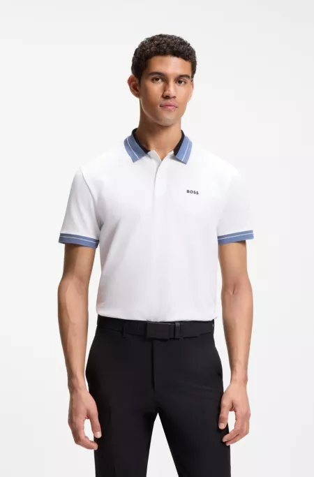 Stripe-trim polo shirt in stretch cotton