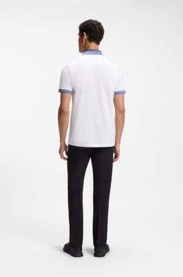 Polo de algod&oacute;n el&aacute;stico con detalles de raya, Blanco