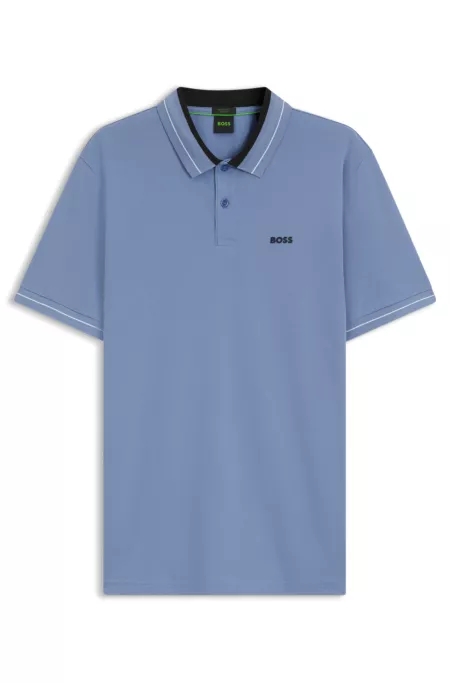 Stripe-trim polo shirt in stretch cotton