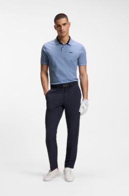 Stripe-trim polo shirt in stretch cotton, Light Blue