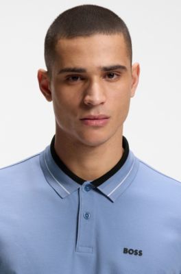 Polo de algod&oacute;n el&aacute;stico con detalles de raya, Celeste