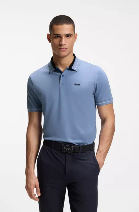 Stripe-trim polo shirt in stretch cotton