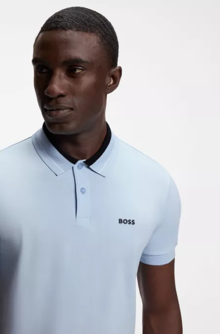 Stripe-trim polo shirt in stretch cotton