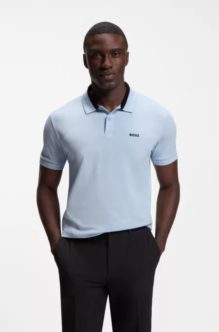 Stripe-trim polo shirt in stretch cotton