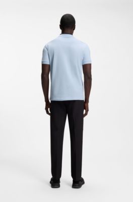 Stripe-trim polo shirt in stretch cotton, Light Blue