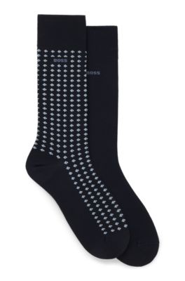 Lot de deux paires de chaussettes mi-mollet en coton merceris&eacute;, Bleu fonc&eacute;