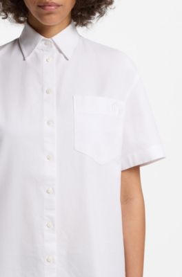 Blusa relaxed fit en algod&oacute;n Oxford, Blanco