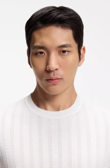 Cable-knit T-shirt in cotton and silk