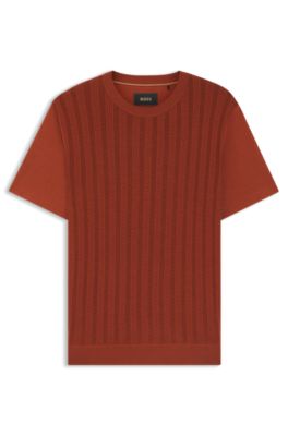 Cable-knit T-shirt in cotton and silk, Brown