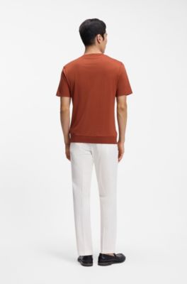 T-shirt en coton et soie avec panneau avant en maille torsad&eacute;e, Marron