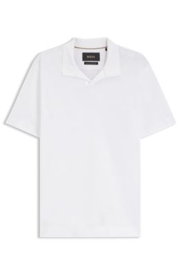 Cotton-linen polo shirt with Johnny collar, White