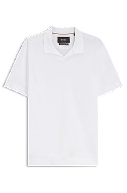 Cotton-linen polo shirt with Johnny collar