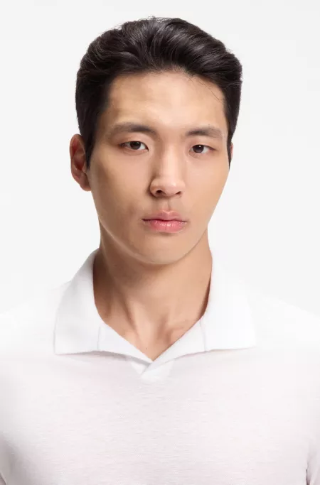Cotton-linen polo shirt with Johnny collar
