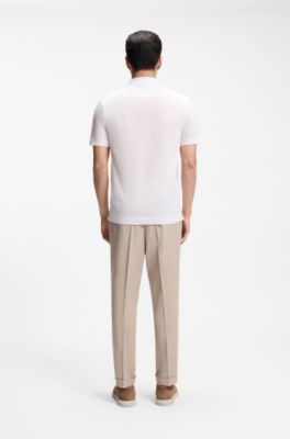 Cotton-linen polo shirt with Johnny collar, White