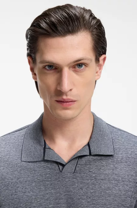 Cotton-linen polo shirt with Johnny collar