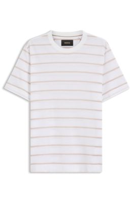Camiseta a rayas horizontales de algod&oacute;n y lino, Blanco