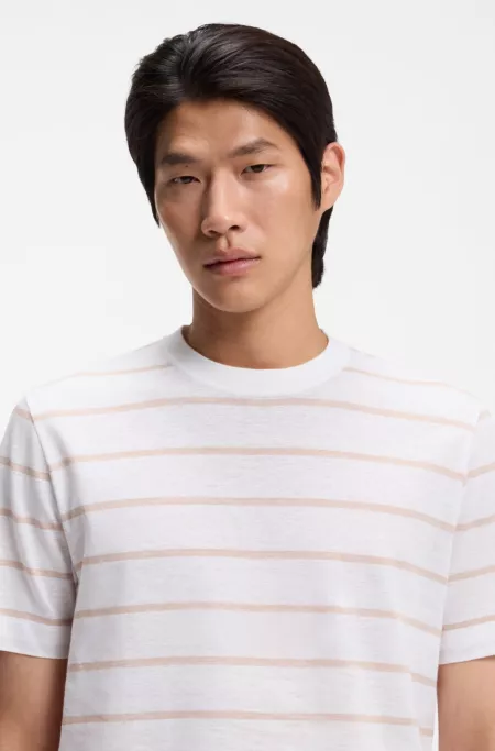 Cotton-linen T-shirt with horizontal stripe