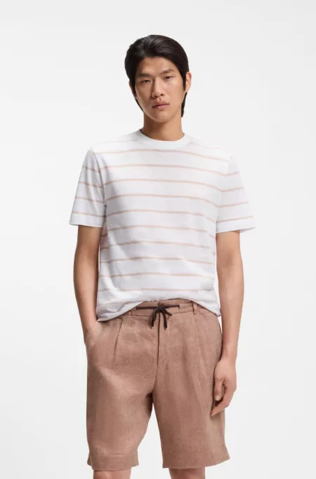 Cotton-linen T-shirt with horizontal stripe