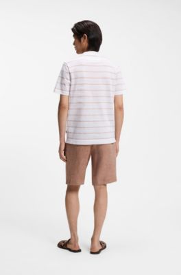 Cotton-linen T-shirt with horizontal stripe, White