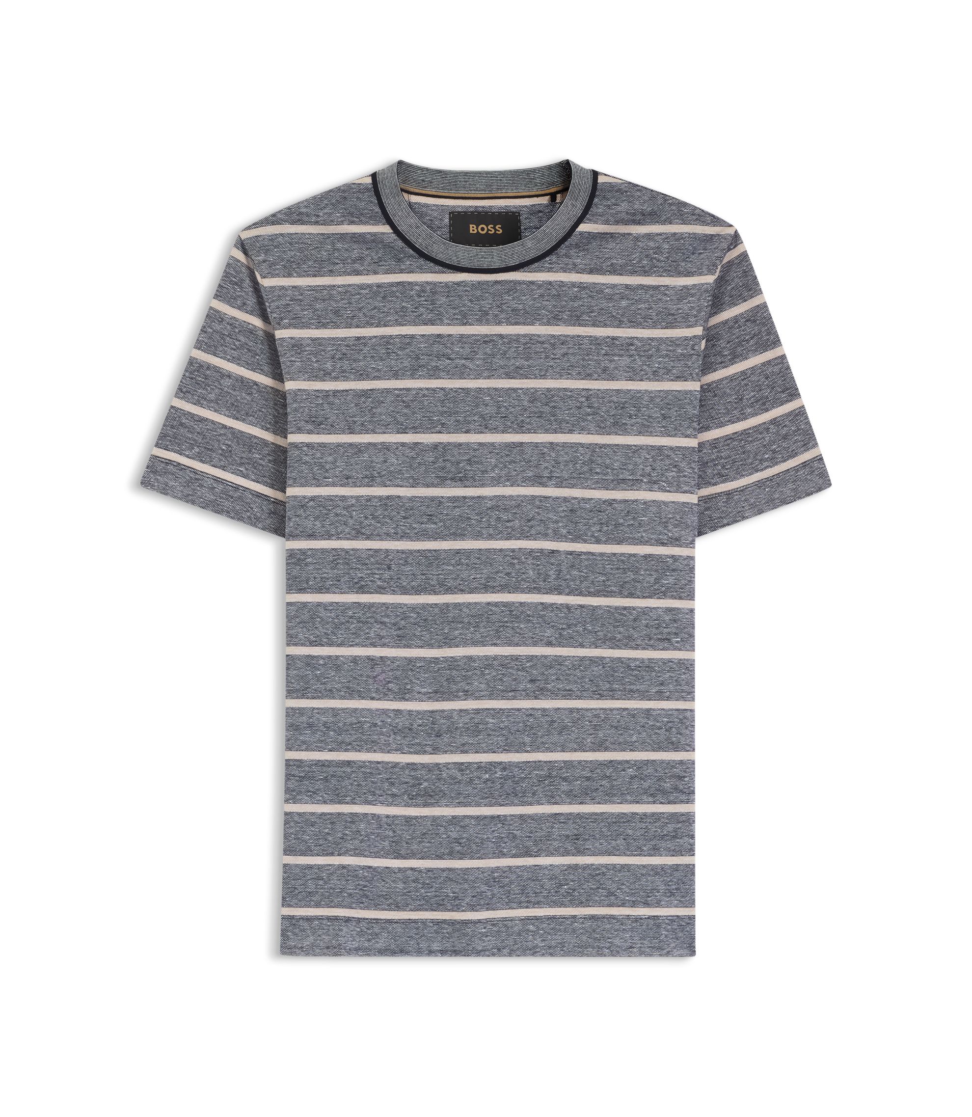 BOSS - Cotton-linen T-shirt with horizontal stripe - Dark Blue