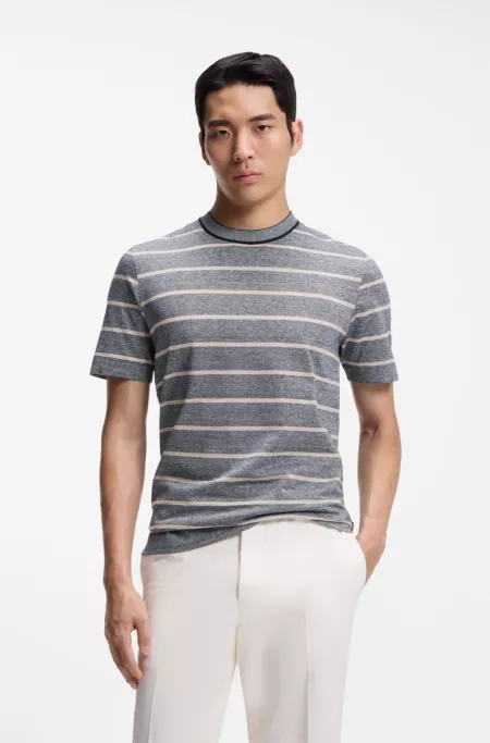 Cotton-linen T-shirt with horizontal stripe