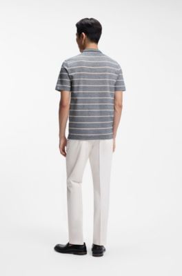 Camiseta a rayas horizontales de algod&oacute;n y lino, Azul oscuro