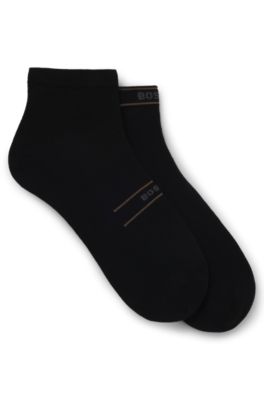 Two-pack of short-length socks with stripe and logo, Black