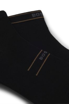 Two-pack of short-length socks with stripe and logo, Black