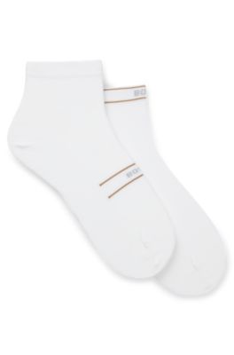 Two-pack of short-length socks with stripe and logo, White