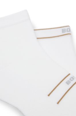 Two-pack of short-length socks with stripe and logo, White
