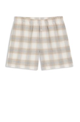 Shorts de pijama de franela de algod&oacute;n a cuadros vichy, Blanco