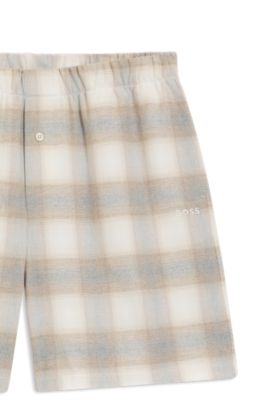 Shorts de pijama de franela de algod&oacute;n a cuadros vichy, Blanco