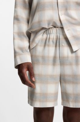 Shorts de pijama de franela de algod&oacute;n a cuadros vichy, Blanco