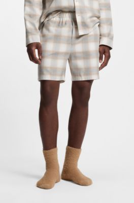 Shorts de pijama de franela de algod&oacute;n a cuadros vichy, Blanco