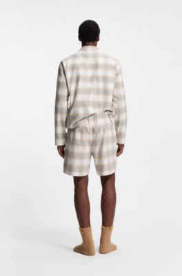 Shorts de pijama de franela de algod&oacute;n a cuadros vichy, Blanco