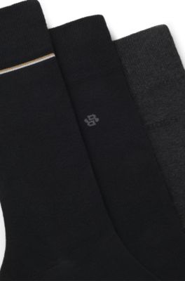 Paquete de tres pares de calcetines de largo medio con detalles de logo, Fantas&iacute;a