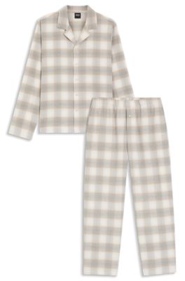 Conjunto de pijama de franela de algod&oacute;n con cuadros vichy, Blanco
