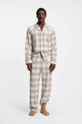 Vichy-check pyjama set in cotton flannel, White