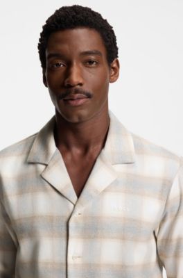 Conjunto de pijama de franela de algod&oacute;n con cuadros vichy, Blanco