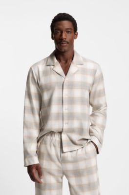 Conjunto de pijama de franela de algod&oacute;n con cuadros vichy, Blanco