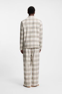 Conjunto de pijama de franela de algod&oacute;n con cuadros vichy, Blanco