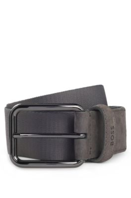 BOSS x ASTON MARTIN belt in nubuck leather with webbing, Grey
