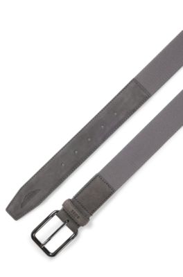 Cintur&oacute;n BOSS x ASTON MARTIN en piel nobuk con cincha, Gris