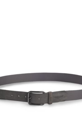 BOSS x ASTON MARTIN belt in nubuck leather with webbing, Grey