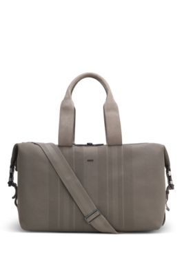 Sac de voyage en maille avec finitions en cuir su&eacute;d&eacute; BOSS x ASTON MARTIN, Gris chin&eacute;