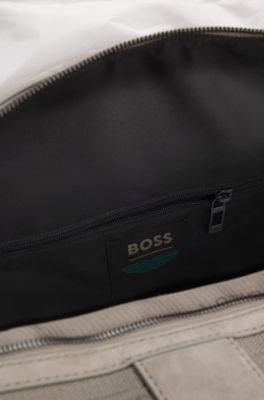 Sac de voyage en maille avec finitions en cuir su&eacute;d&eacute; BOSS x ASTON MARTIN, Gris chin&eacute;