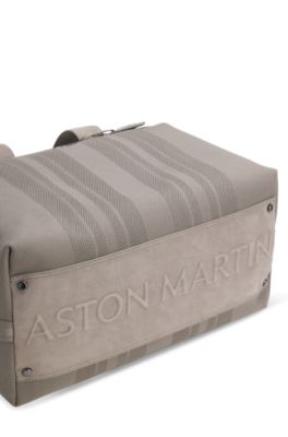 Sac de voyage en maille avec finitions en cuir su&eacute;d&eacute; BOSS x ASTON MARTIN, Gris chin&eacute;