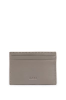BOSS x ASTON MARTIN leather card holder with wing detail, Light Grey