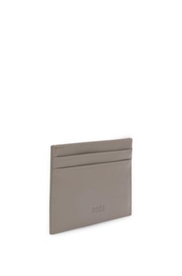 BOSS x ASTON MARTIN leather card holder with wing detail, Light Grey